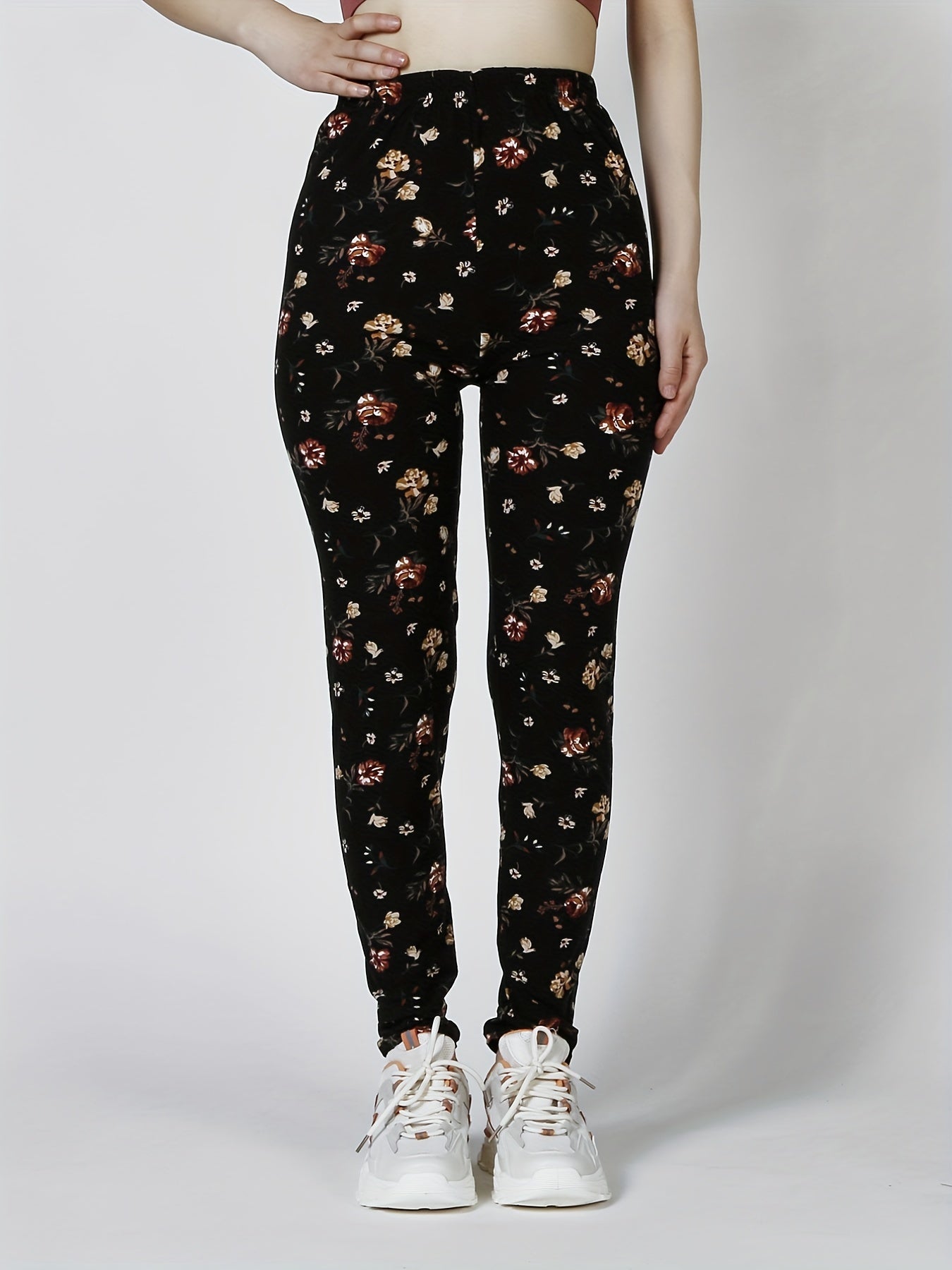 Floral Print Skinny Leggings Casual Stretchy Leggings Women's Clothing
