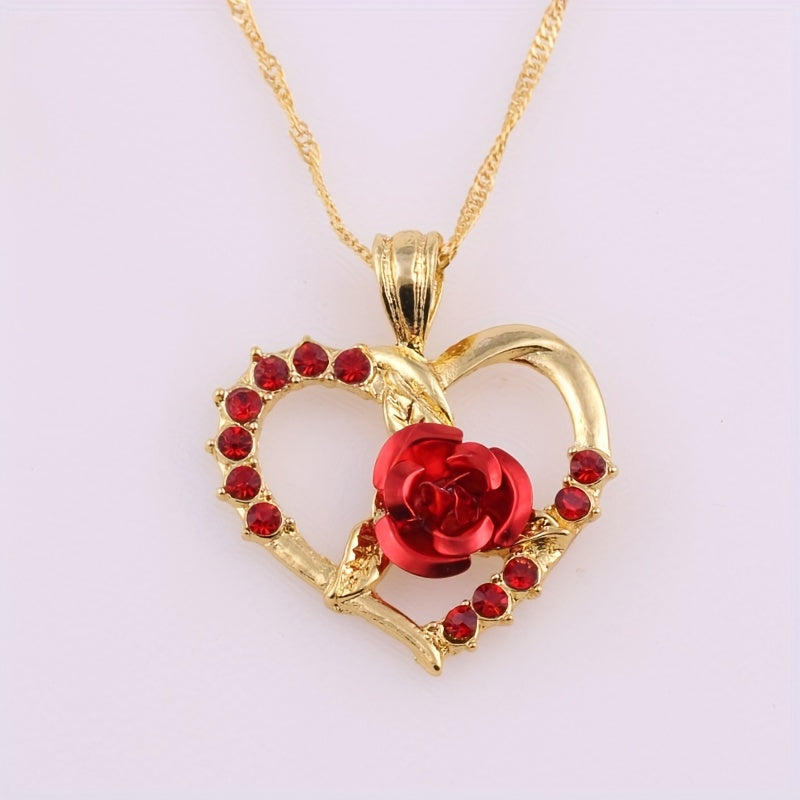 Rose Heart Pendant Necklace Holiday Graduation Birthday Jewelry Gift