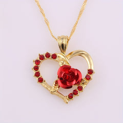 Rose Heart Pendant Necklace Holiday Graduation Birthday Jewelry Gift