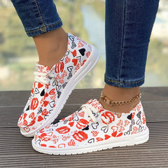 Women's Lips & Heart Canvas Shoes Low Sporty Flats Lace-up Sneakers