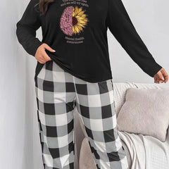 Sunflower & Letter Print Pajamas Set