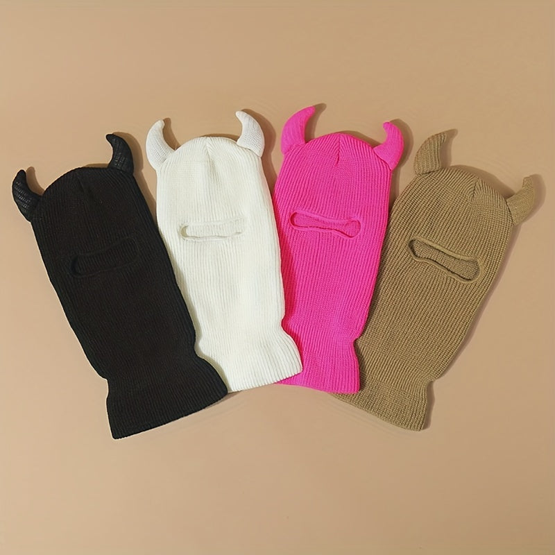 Monster Ears Ski Mask Balaclava Solid Beanie Y2K Knit Hat