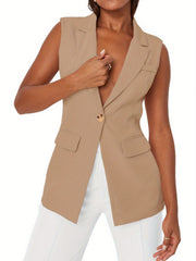 Single Button Lapel Neck Blazer Vest Casual Vest Women's Clothing