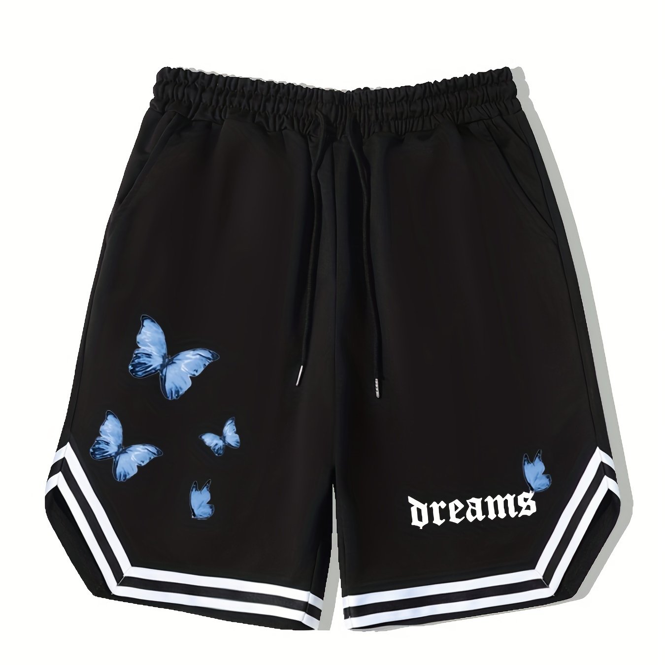 Butterfly Stripe Comfy Shorts Men's Casual Elastic Waist Drawstring Shorts
