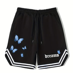 Butterfly Stripe Comfy Shorts Men's Casual Elastic Waist Drawstring Shorts