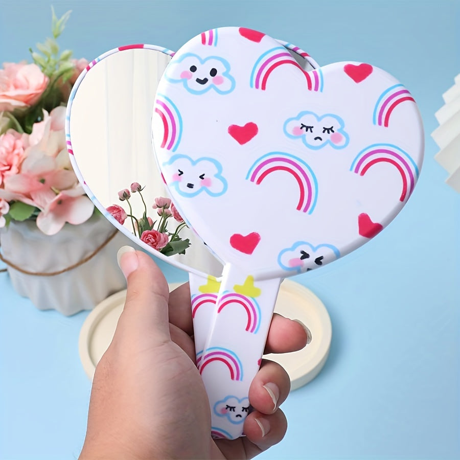 Rainbow Cloud Heart Pattern Hand Mirror Cosmetic Touch up Mirror