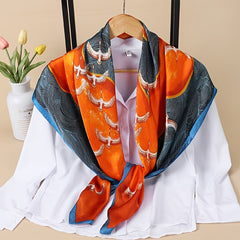 Square Scarf Block Seabird Wave Print Shawl Windproof Sunscreen