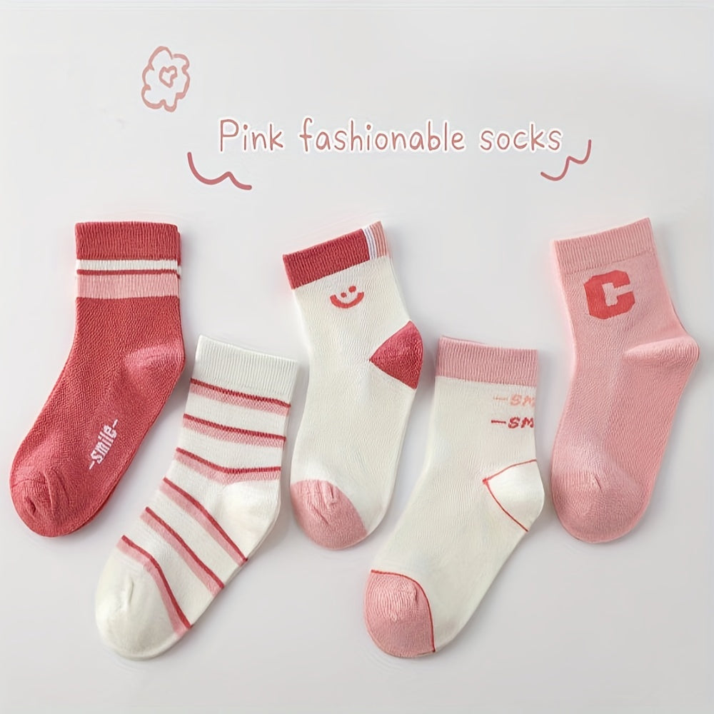 5 Pairs Girls Striped Casual Ankle Socks Comfortable Sport Socks for Toddlers