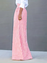 Stripe Print High Rise Wide Leg Trousers