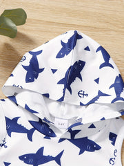 2pcs Shark Graphic Boys Hooded Tank Top&Shorts Set