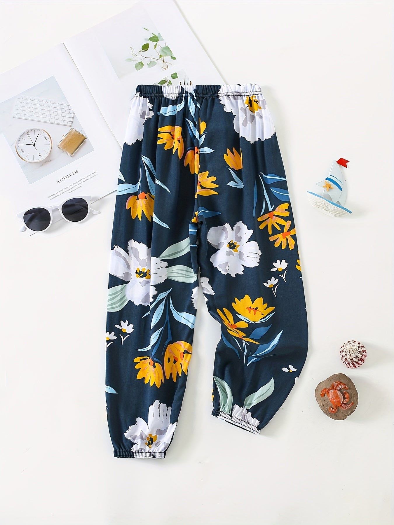 Toddler Girls Flower Graphic Loose Jogger Pants Elastic Waist Thin Trousers