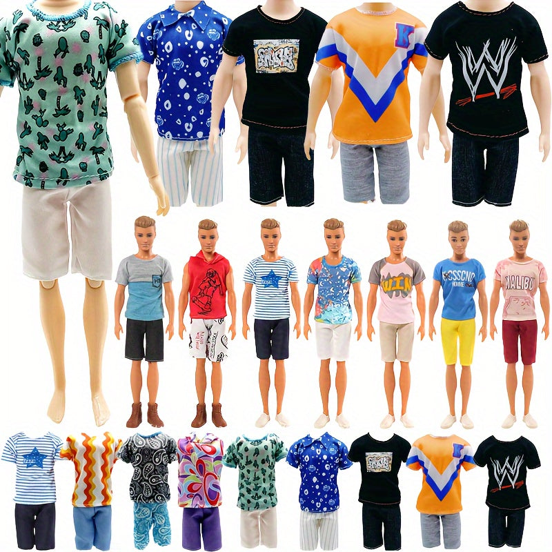 8 Pack Doll House Doll Costumes Set, Male Doll Clothing Assorted Tops and Pants