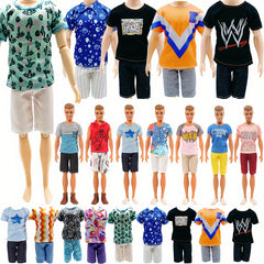 8 Pack Doll House Doll Costumes Set, Male Doll Clothing Assorted Tops and Pants