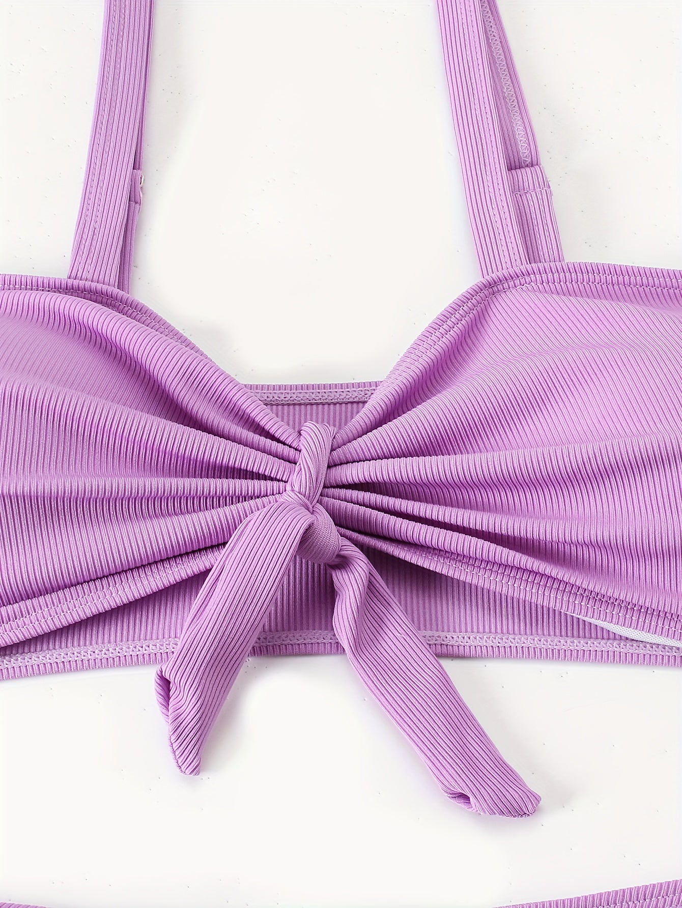 Vacay Bikini Set Solid Knot Front Ruffle Trim Bra & Panty Swimsuit
