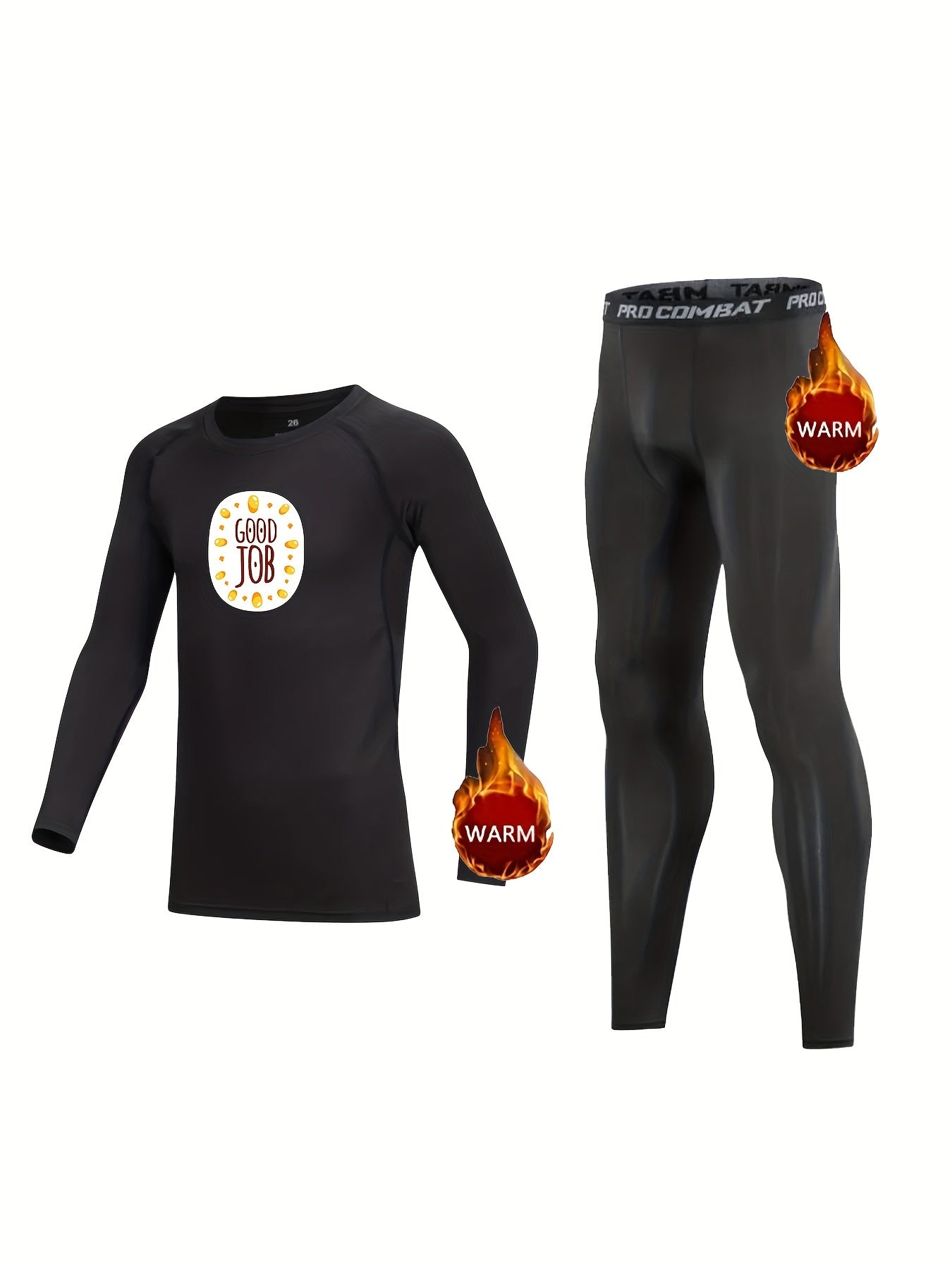 Kids Compression Fleece Sets Crew Neck Pullover Elastic Waist Matching Pants