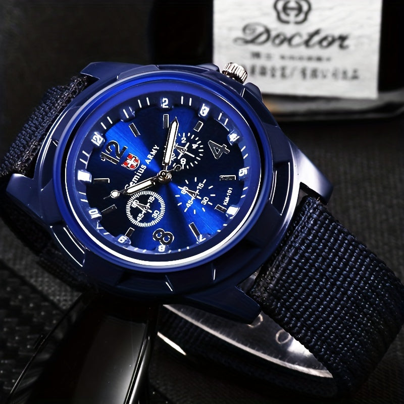 Analog Round Quartz Watch Stainless Steel Case Nylon Strap