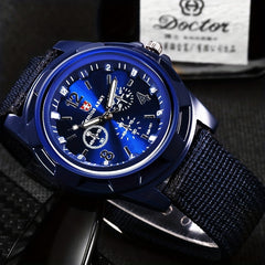 Analog Round Quartz Watch Stainless Steel Case Nylon Strap