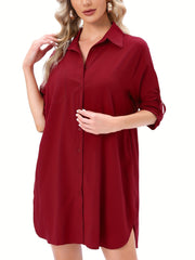 Button Shirt Dress Long Sleeve Casual Dress Spring Summer