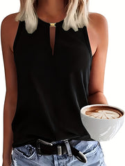 Solid V Neck Keyhole Front Tank Top