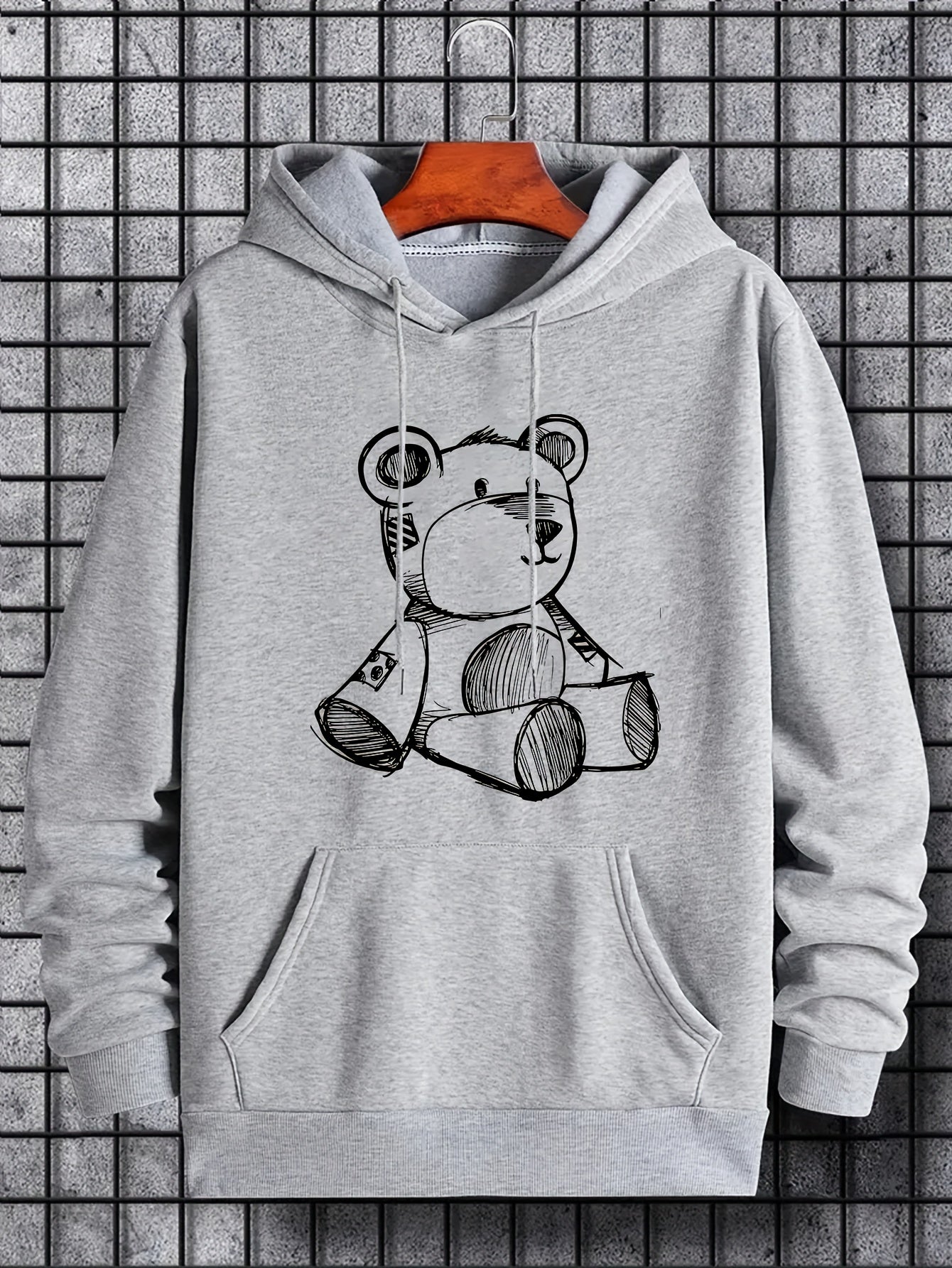 Bear Doodle Print Hoodie Men's Graphic Pullover