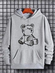 Bear Doodle Print Hoodie Men's Graphic Pullover
