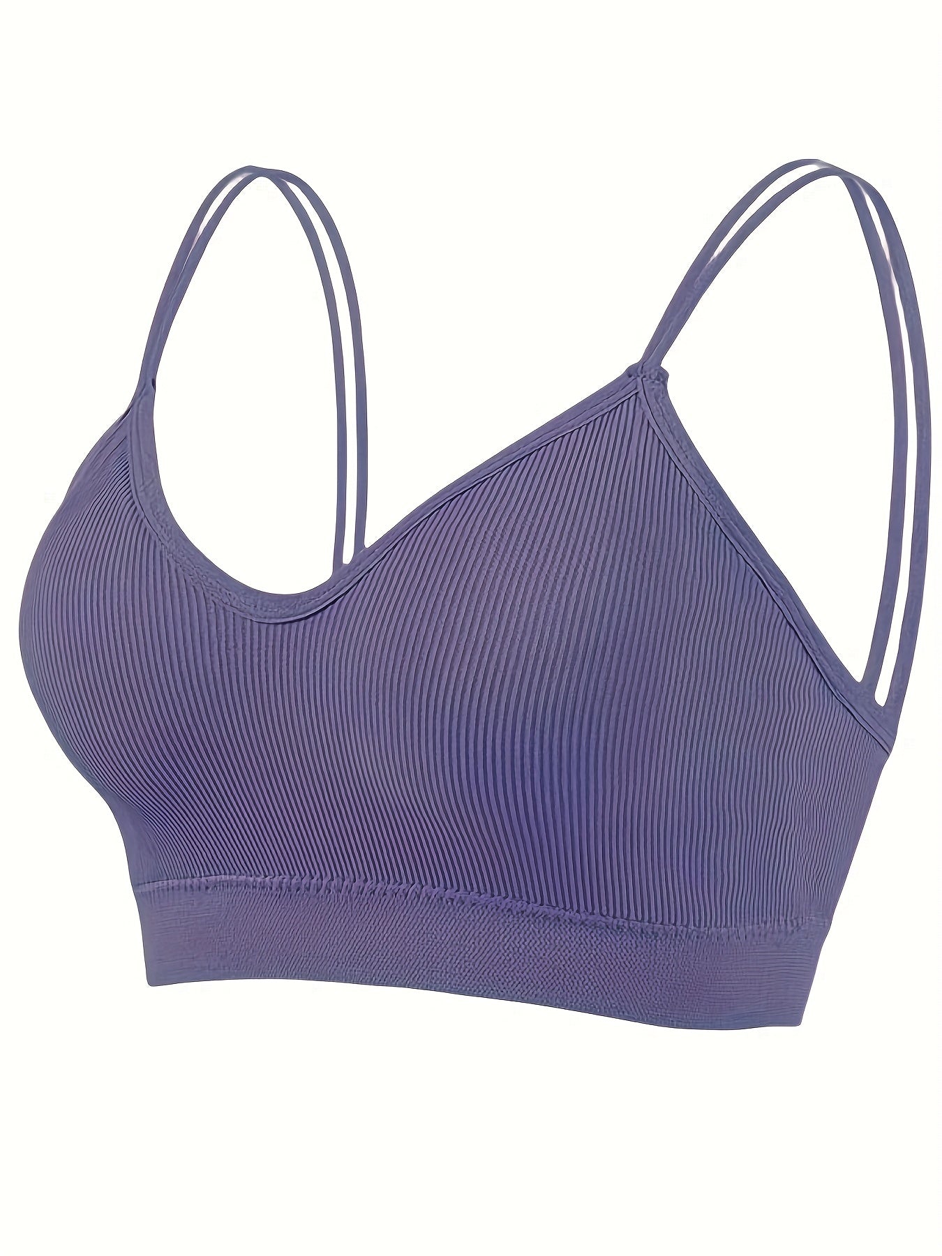 3pcs Solid Ribbed Wireless Bras Double Straps Lingerie