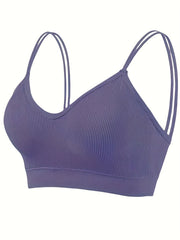 3pcs Solid Ribbed Wireless Bras Double Straps Lingerie