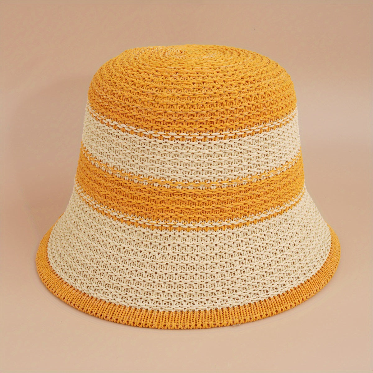 Wide Stripe Knitted Bucket Hat Casual Block Sunscreen Cloche Hats