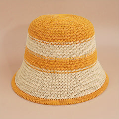 Wide Stripe Knitted Bucket Hat Casual Block Sunscreen Cloche Hats