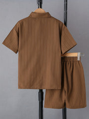 2pcs Boys Casual Button Shirt & Shorts Set Kids Summer Clothes