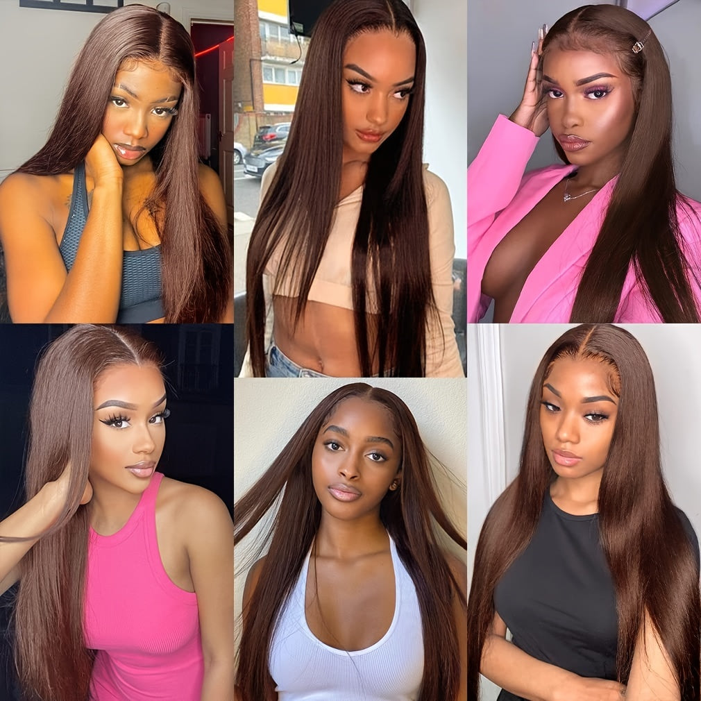 Chocolate Brown Straight 4x4 Lace Frontal Human Hair Wig