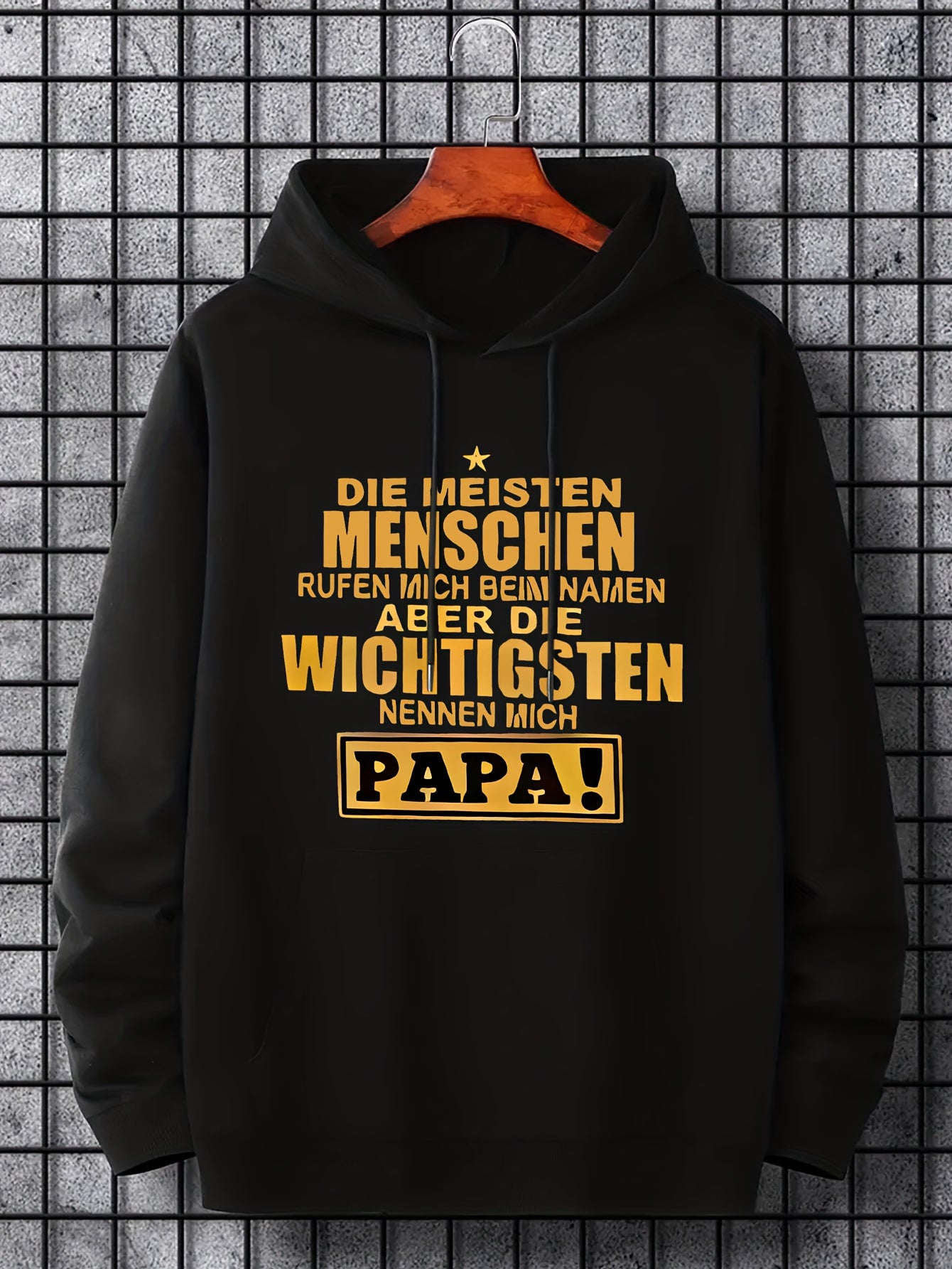 Men's Papa Print Hoodie Casual Drawstring Hooded Sweatshirt
