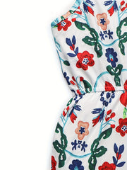 Toddler Girls Flowers Ruffle Trim Rompers Jumpsuits