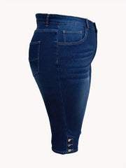 Solid Button Fly High Rise Denim Shorts