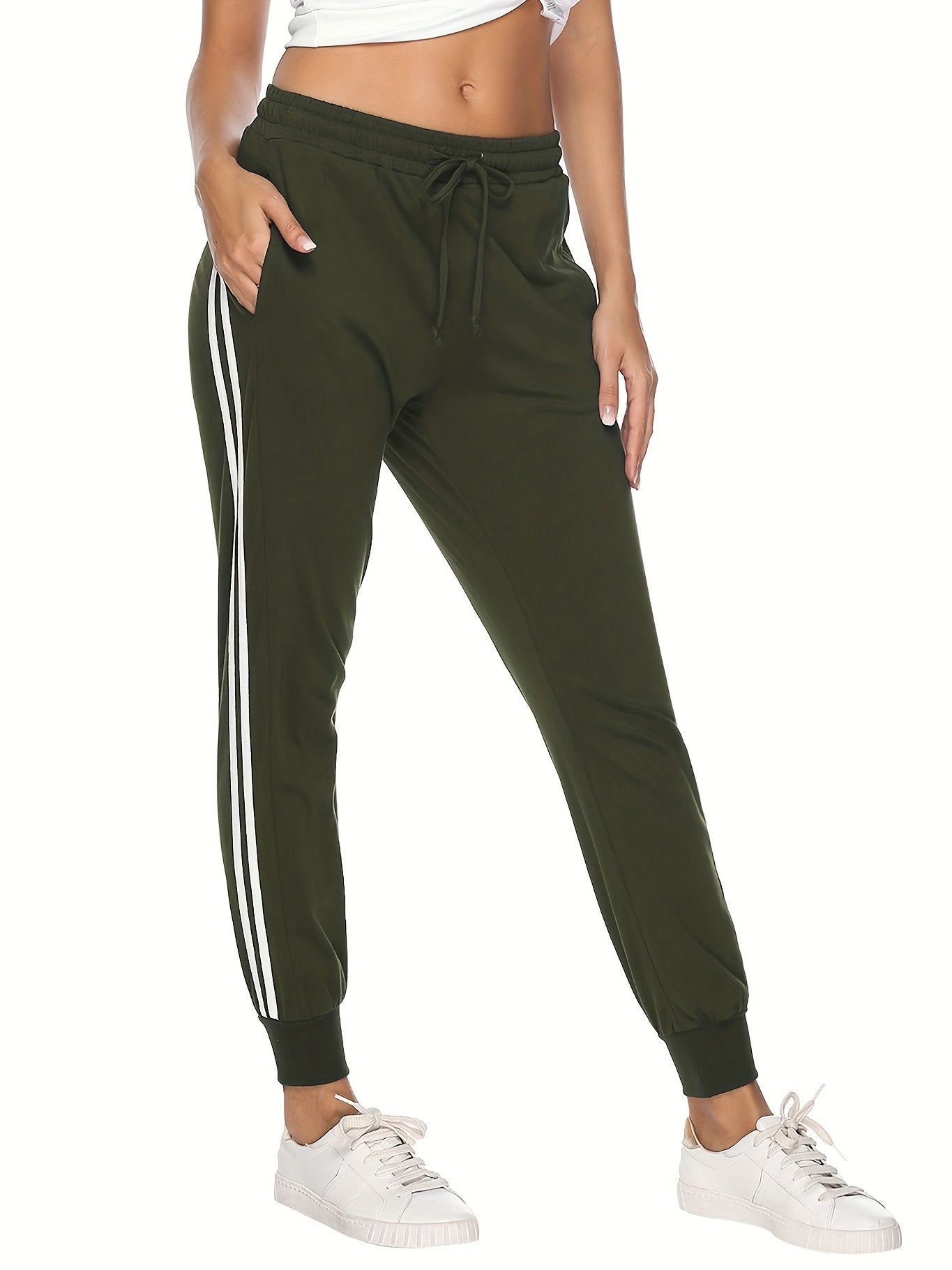 High Waist Jogger Pants Stripe Casual Workout Running Sweatpants