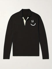 Men's Knit Polo Shirt with Smile Pattern