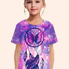 Dreamy Tie Dye Pattern Short Sleeve T shirt Girls Comfy Pullover Summer Clothes