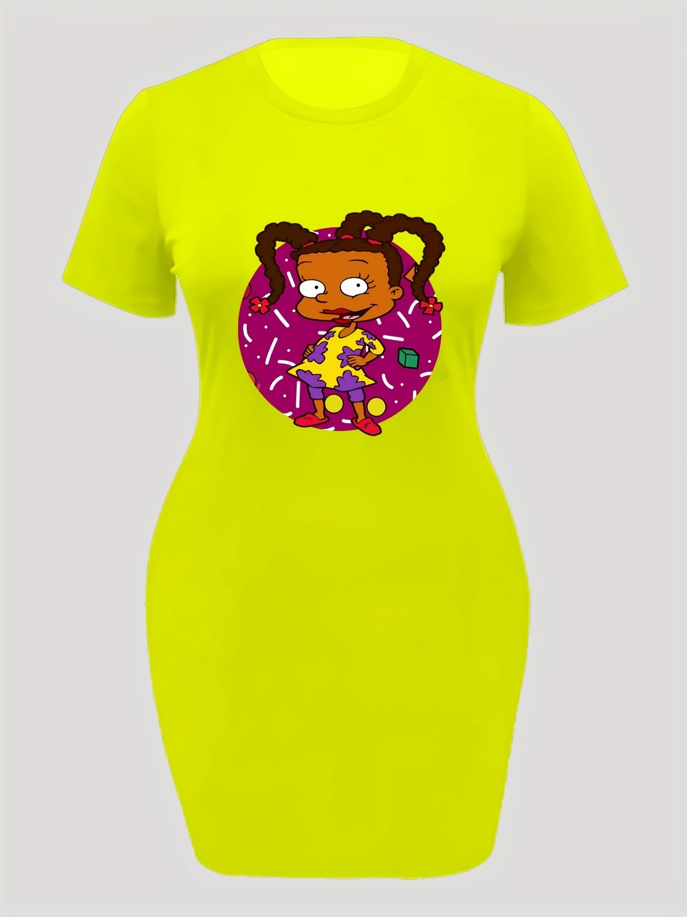 Casual Dress Women's Plus Cartoon Figure Print Short Sleeve
