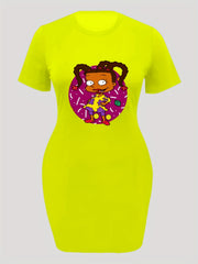 Casual Dress Women's Plus Cartoon Figure Print Short Sleeve