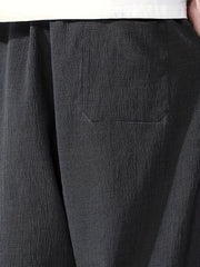 Men's Breathable Solid Shorts with Side Pockets - Drawstring Elastic Waist