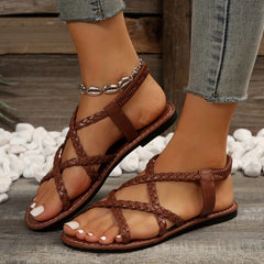 Women's Cross Strap Flat Sandals Elastic Slip-On Beach Sandals