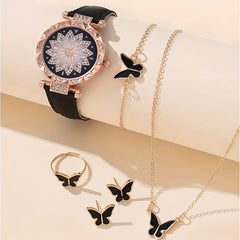 Kids Quartz Watch & Butterfly Necklace Set for Daily Life