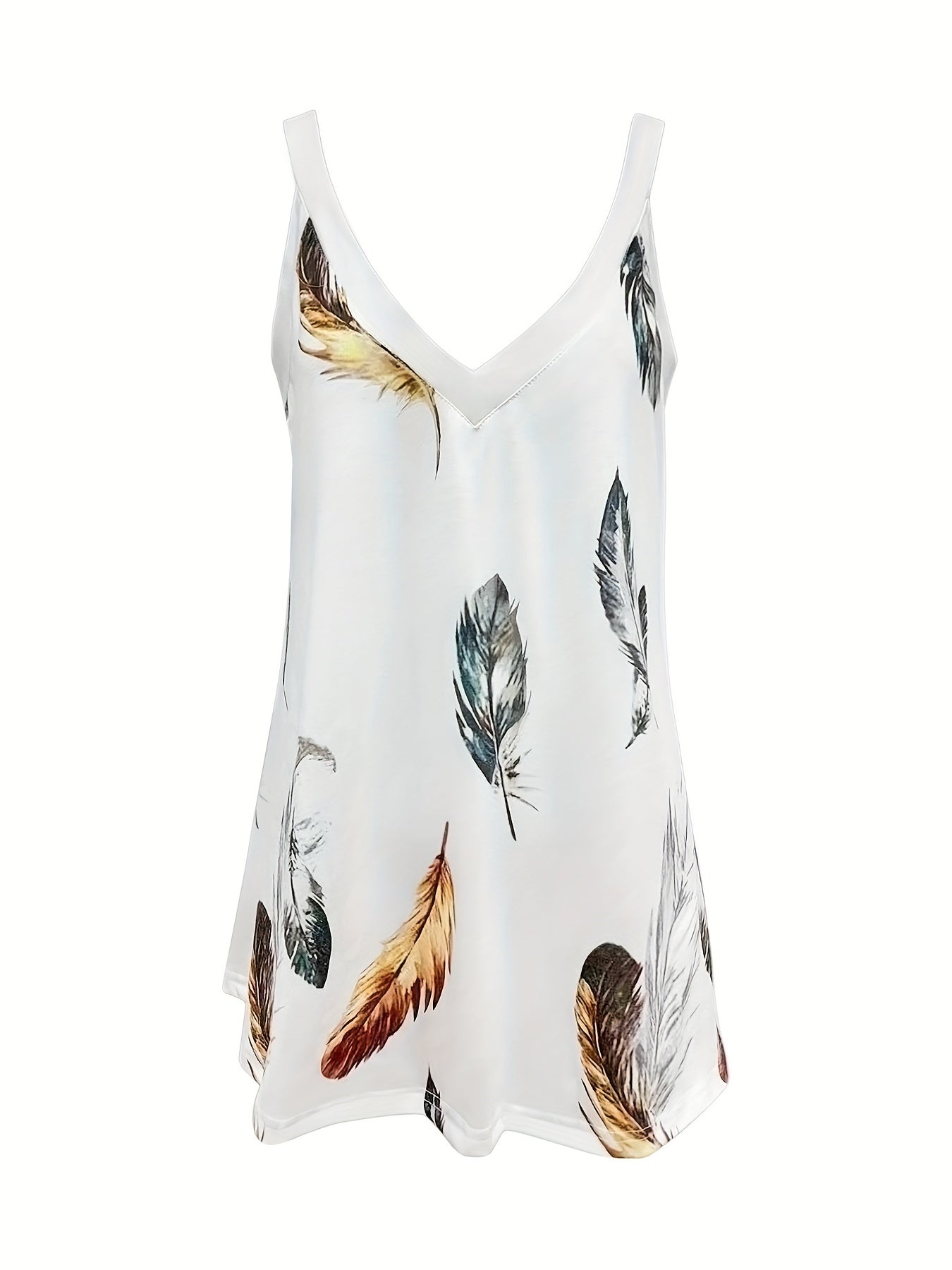 Feather Print V Neck Tank Top Casual Summer & Spring Top