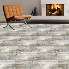 Grey Wood Floor Strips 10pcs Waterproof 15x24cm Coverings for Bathroom Kitchen
