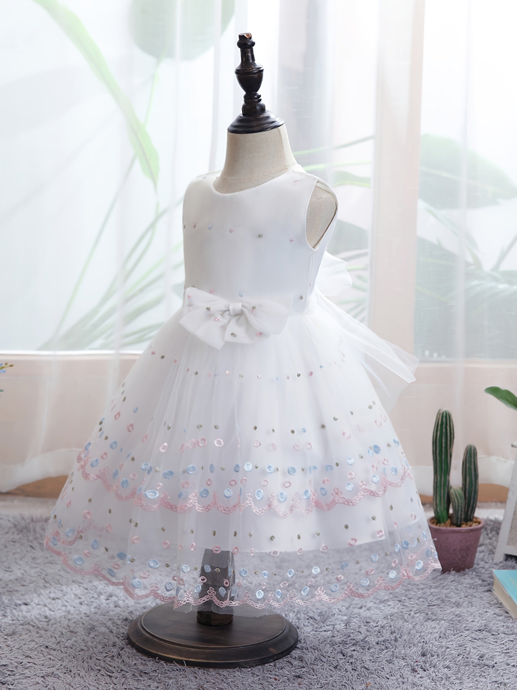 Baby Girls Floral Embroidery Sleeveless Mesh Princess Dress