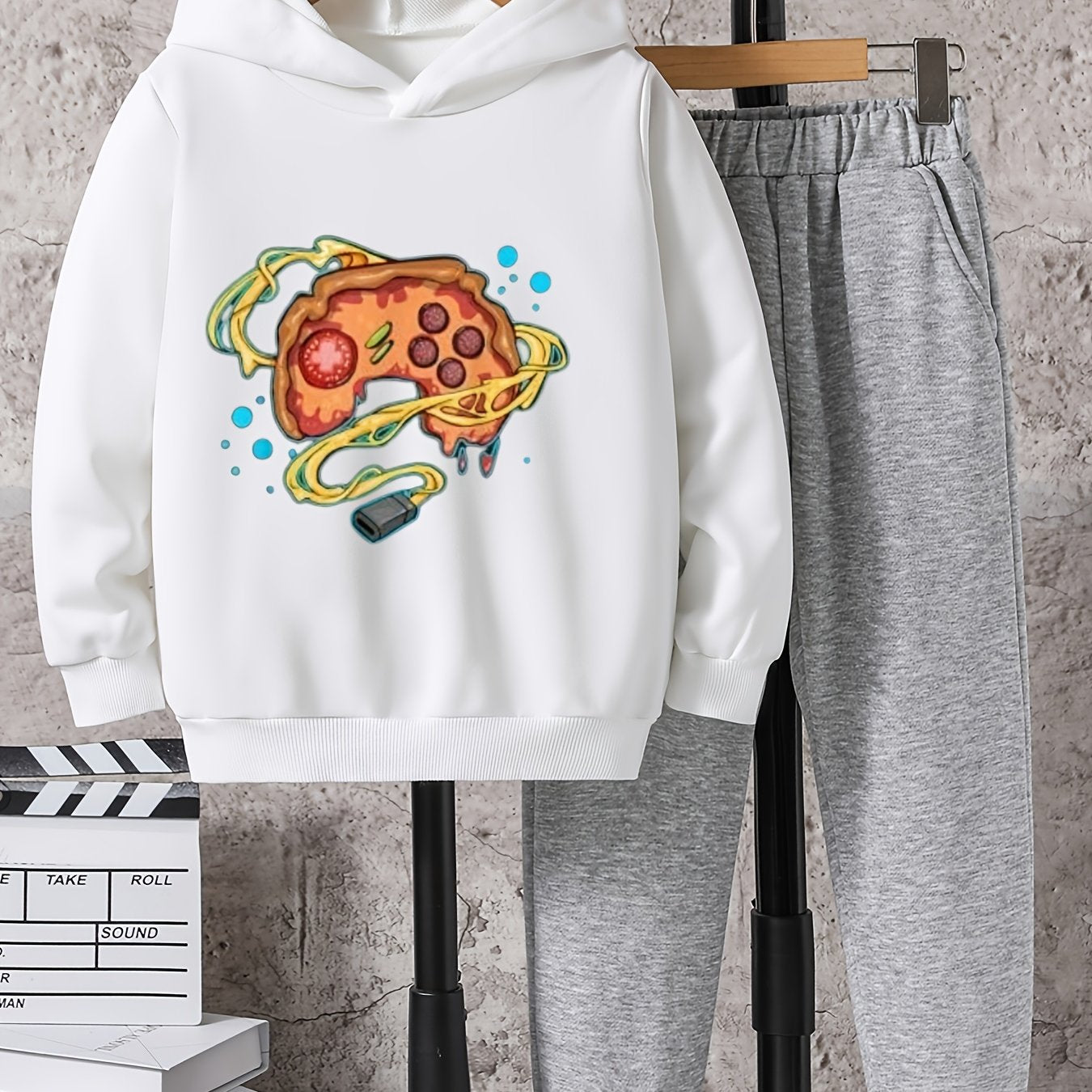 Boys Pizza Gamepad Hooded Sweatshirt & Sweatpants Set