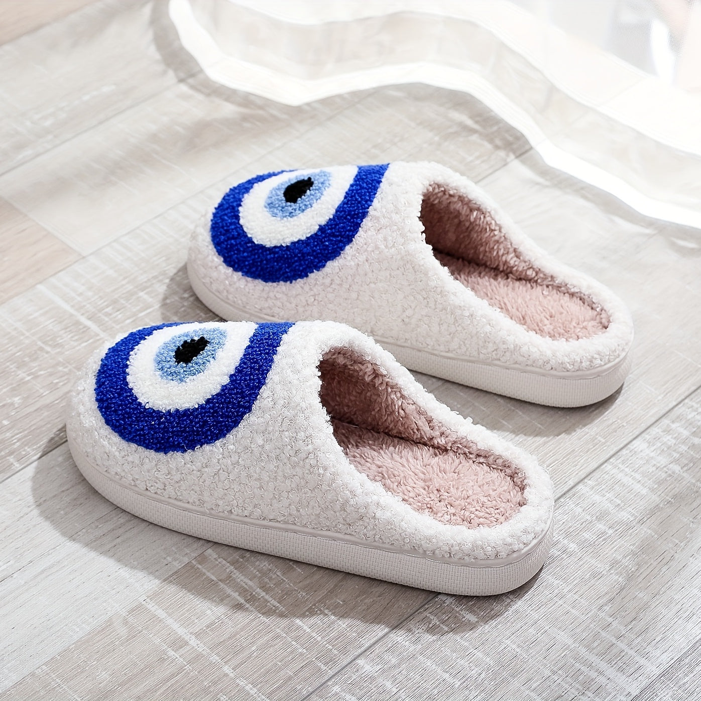 Women's Evil Eye Pattern Slippers Plush Lined Platform Shoes