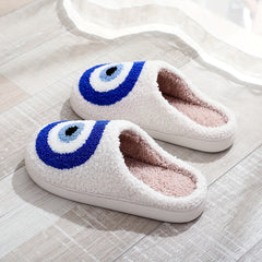 Women's Evil Eye Pattern Slippers Plush Lined Platform Shoes