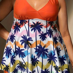 Graffiti & Trees Print Ruched Tankini Set