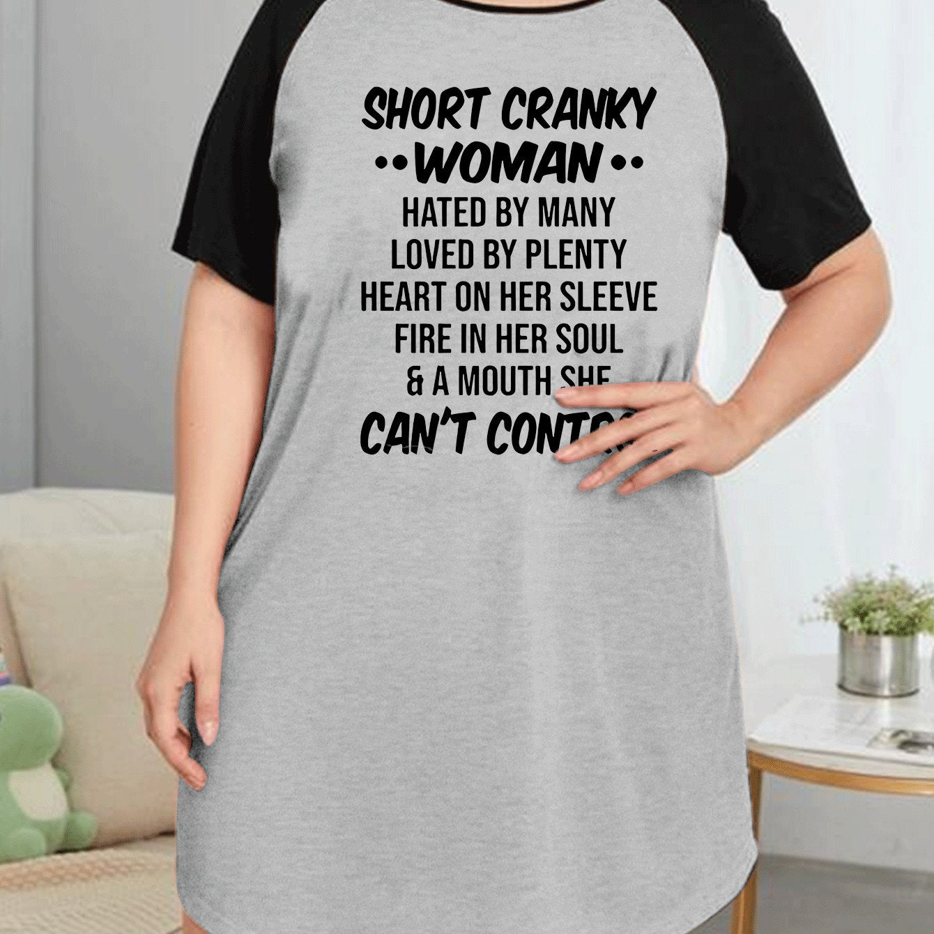 Basic Nightdress Women's Plus Slogan Print Raglan Sleeve Tee